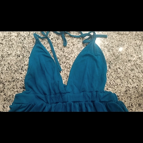 Boohoo Dresses & Skirts - Teal Plunge Open Back Ruffle Detail Bottom Hater Tie Dress
